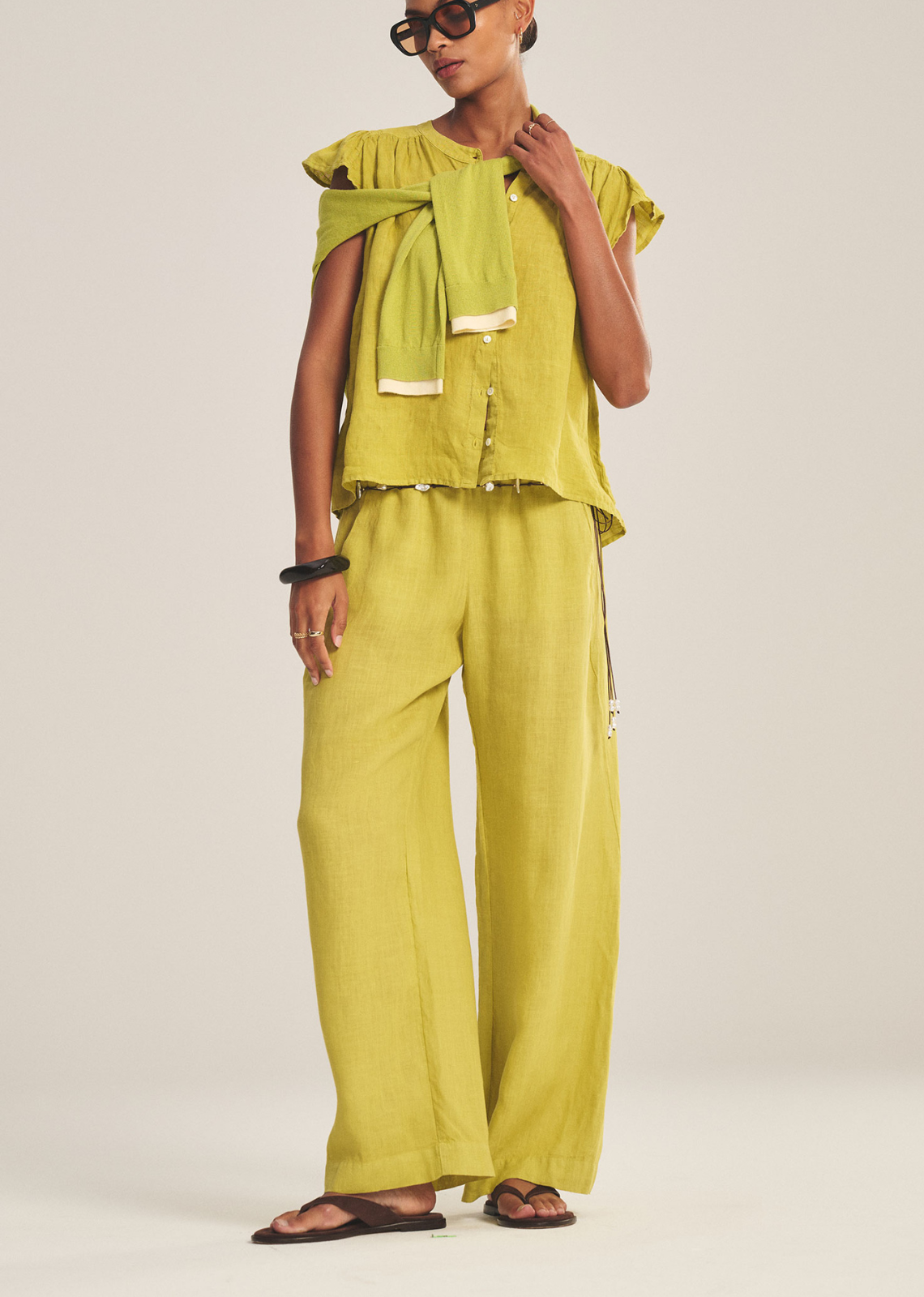 Velvet Lola Linen Pant - Citron