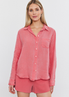 Velvet Natalia Linen Button-Up Shirt- Aloha. Crafted from a woven linen, this is the one button-up that needs to be in all closets for the warmer months. Featuring all the traditional details but with a slightly cropped sleeve and a relaxed silhouette.