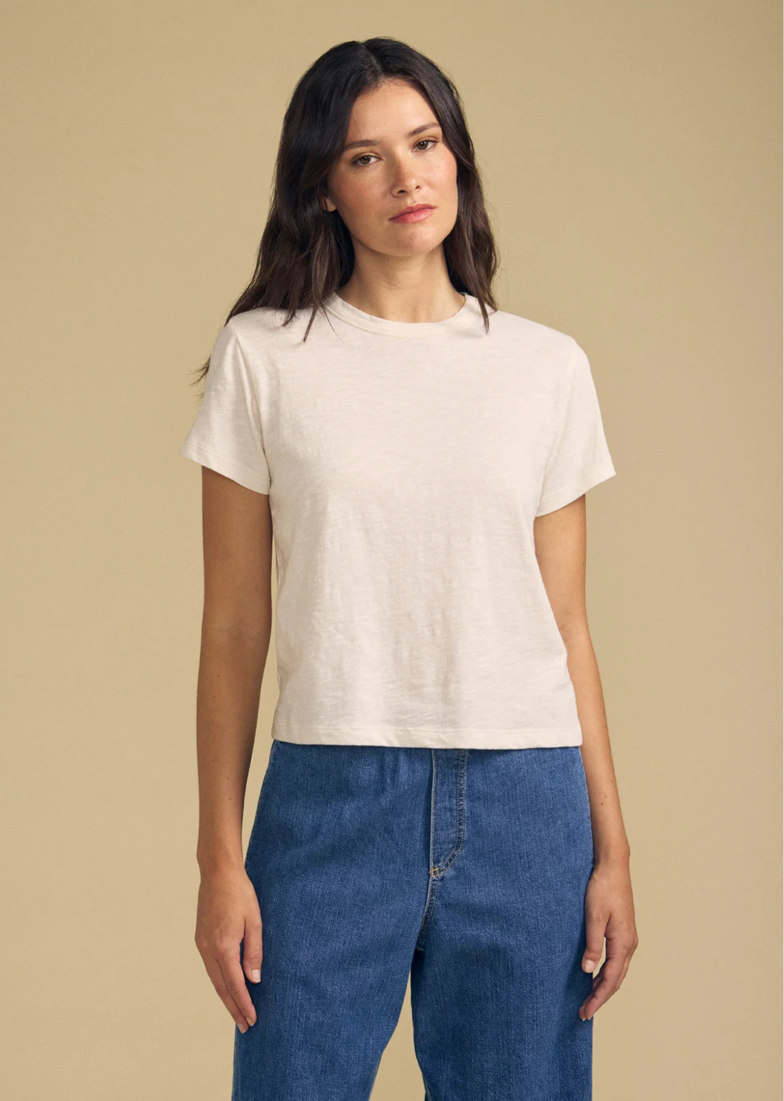A new version of the favorite Marie Tee, the Marika is crafted from our signature cotton slub. Designed with a crew neckline, short sleeves, and a relaxed boxy fit, it delivers the perfect balance of comfort and structure. Made to look flattering on any occasion.