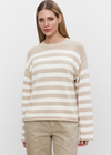 Velvet Lex Striped Crew Neck Sweater.A modern take on a classic breton silhouette with a slightly wider sleeve and a rolled hemline, which give this sweater a laid-back feel, while the blend of cotton and cashmere elevates it to an everywhere knit pick.