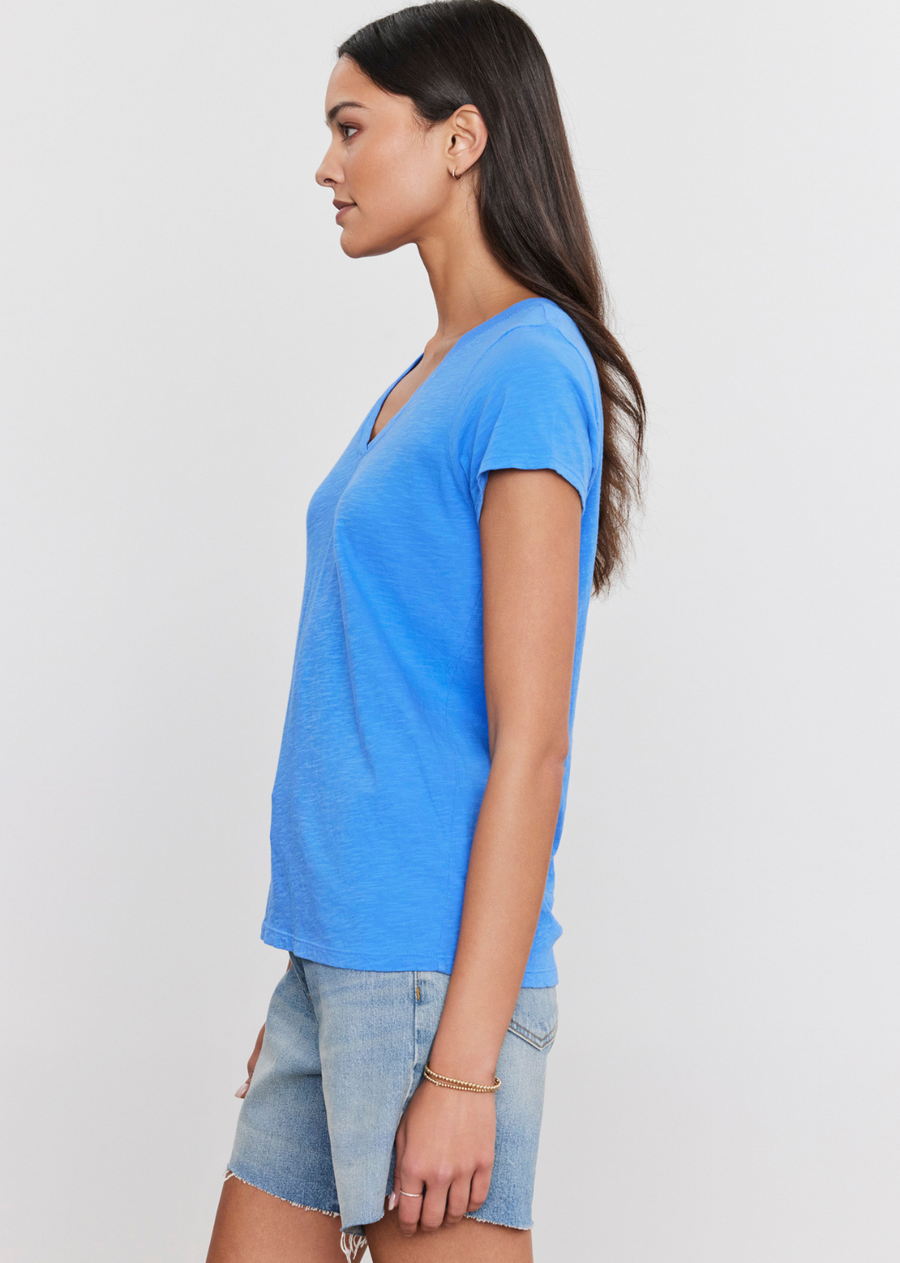 Velvet Jilian Original  V-Neck Tee- Marine. Crafted from&nbsp;our original slub for a hint of texture and a relaxed, comfortable fit. The v-neckline provides a classic look, which would be the perfect addition to any wardrobe.