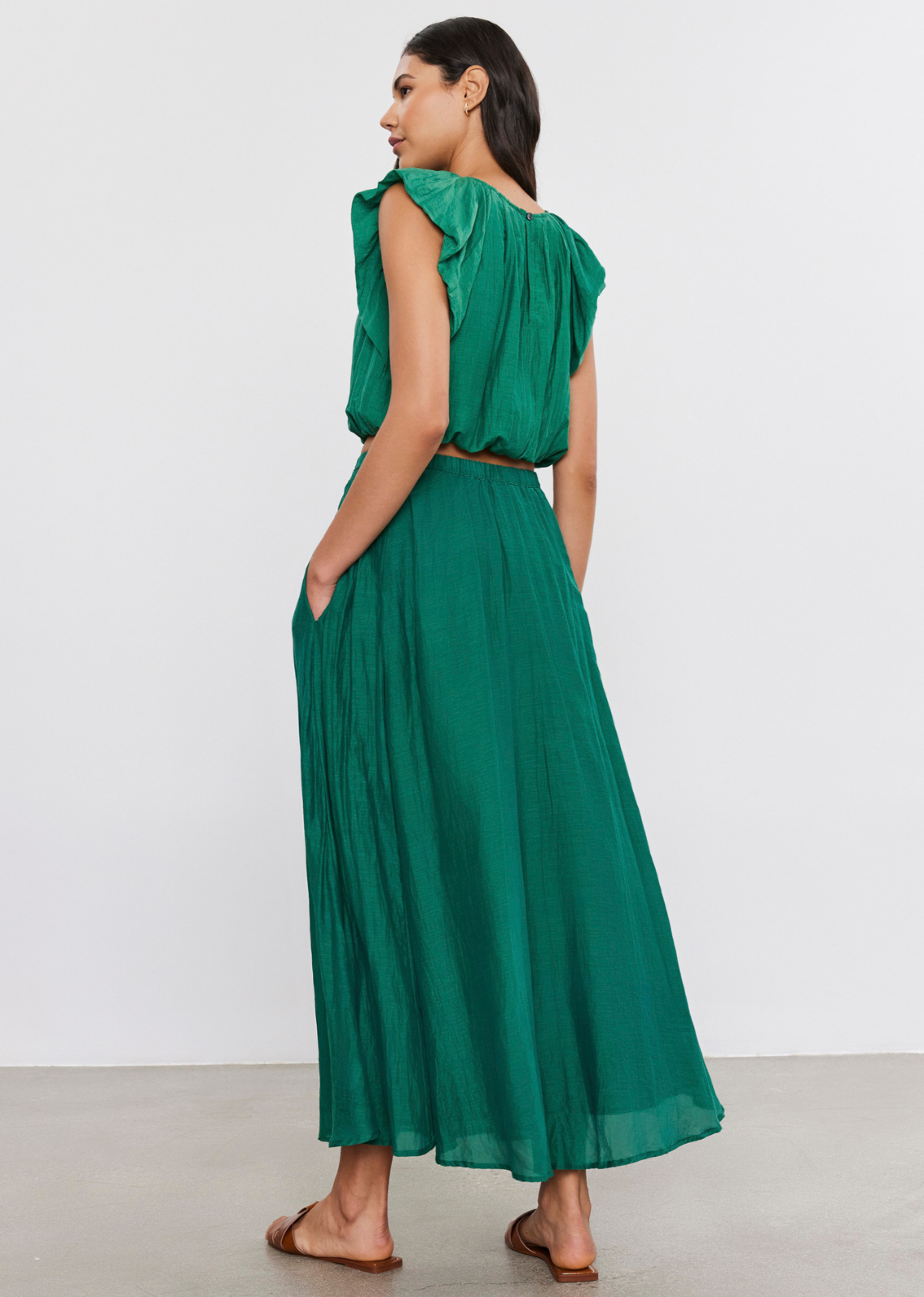 Velvet Mariela Silk Cotton Voile Maxi Skirt- Marsh