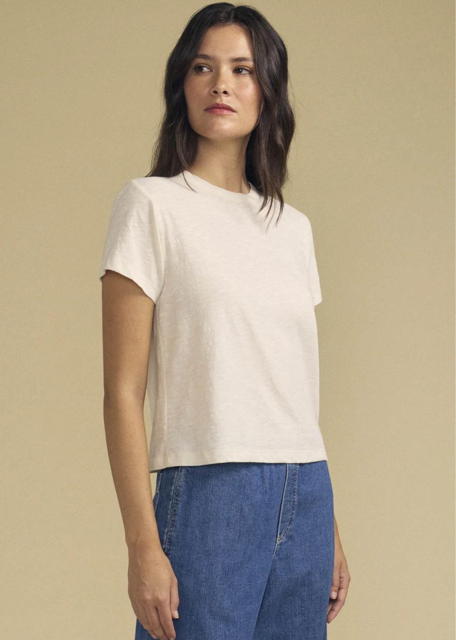 A new version of the favorite Marie Tee, the Marika is crafted from our signature cotton slub. Designed with a crew neckline, short sleeves, and a relaxed boxy fit, it delivers the perfect balance of comfort and structure. Made to look flattering on any occasion.