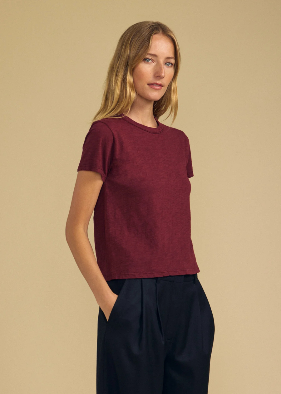A new version of the favorite Marie Tee, the Marika is crafted from our signature cotton slub. Designed with a crew neckline, short sleeves, and a relaxed boxy fit, it delivers the perfect balance of comfort and structure. Made to look flattering on any occasion.