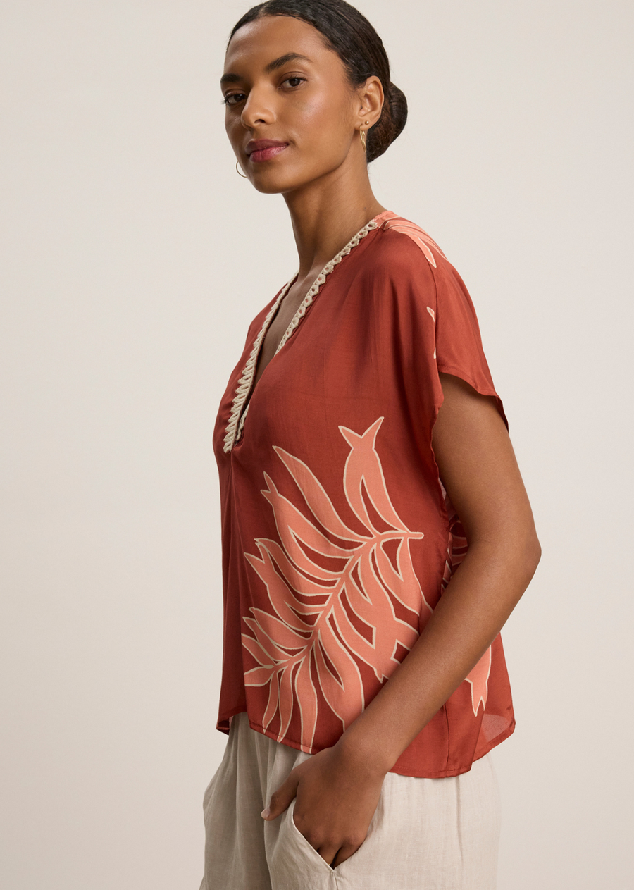 Velvet Naomi Palmetto Print Top