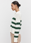 Velvet Lucie Polo Sweater- Milk/Forest.A perfect sweater for those in-between days in on-point stripes. Crafted from a luxe and lightweight cotton/cashmere blend and with a ribbed V-neckline and soft collar. Great layered or solo. 