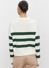 Velvet Lucie Polo Sweater- Milk/Forest.A perfect sweater for those in-between days in on-point stripes. Crafted from a luxe and lightweight cotton/cashmere blend and with a ribbed V-neckline and soft collar. Great layered or solo. 