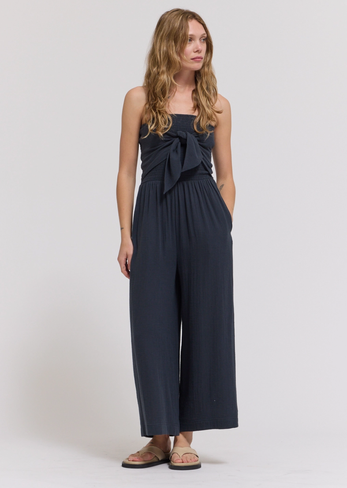 Vienna Tie Front Gauze Jumpsuit - Midnight