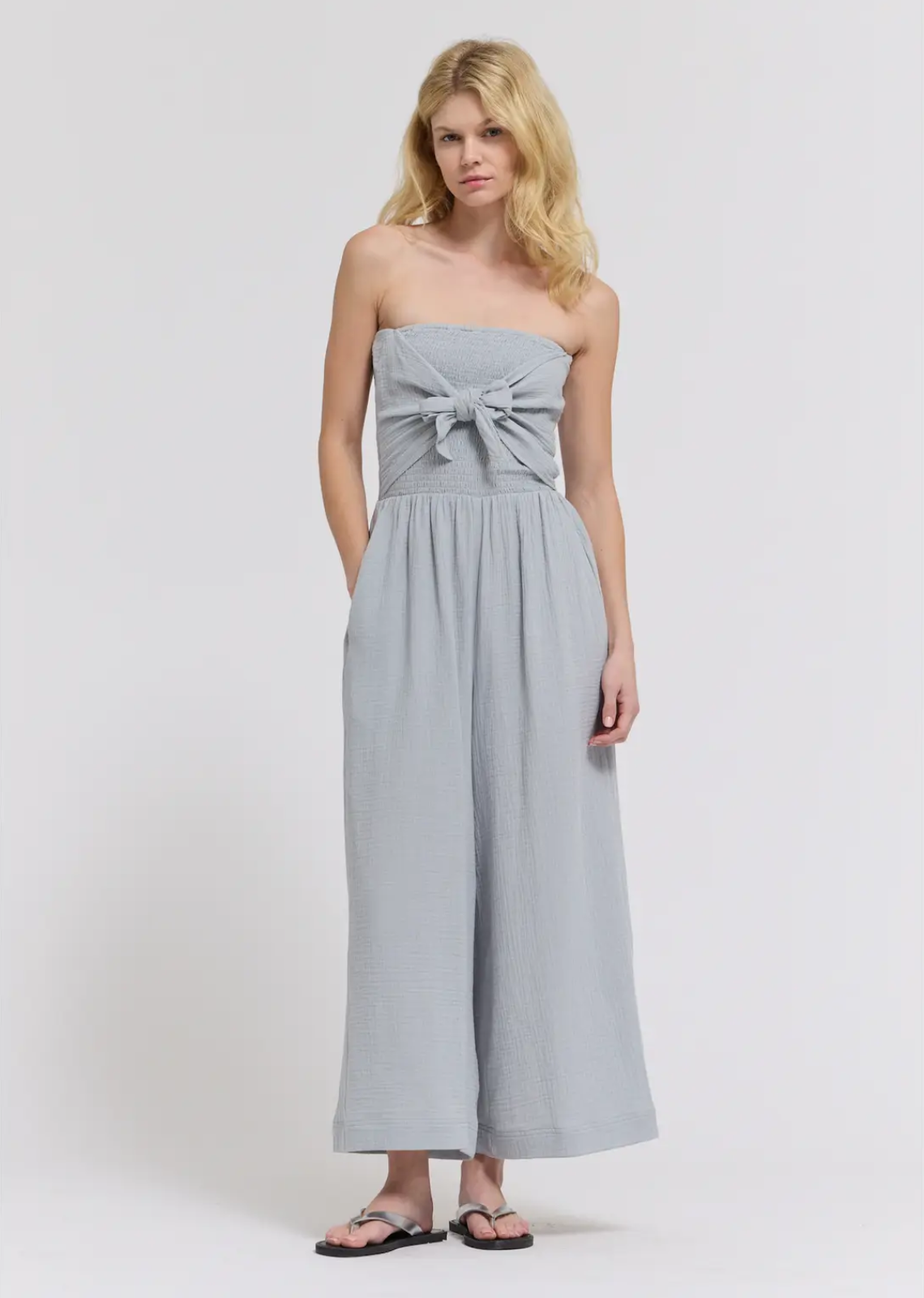 Vienna Tie front Gauze Jumpsuit - Sky Blue
