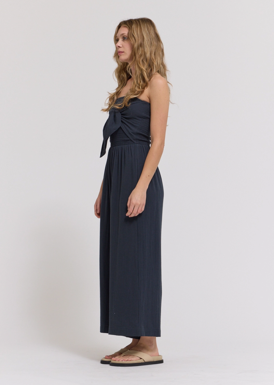 Vienna Tie Front Gauze Jumpsuit - Midnight
