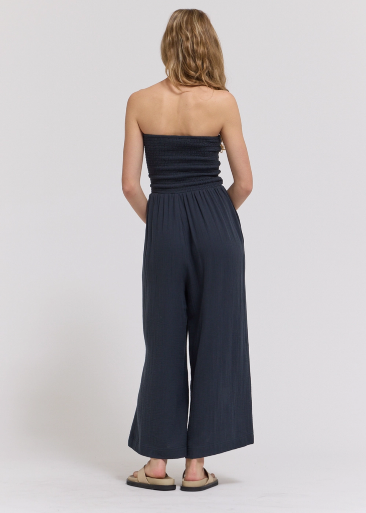 Vienna Tie Front Gauze Jumpsuit - Midnight - Denise Boutique