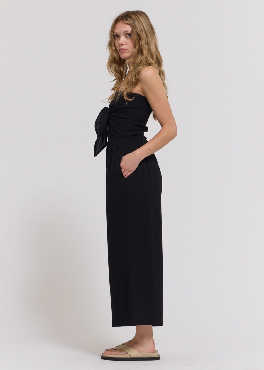 Vienna Tie Front Gauze Jumpsuit - Pure Black