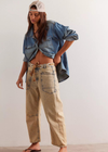 Free People Moxie Low Slung Pull On Barrel Jeans- Cowboy. The perfect cool &amp; contemporary addition to any denim drawer
