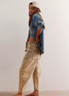 Free People Moxie Low Slung Pull On Barrel Jeans- Cowboy. The perfect cool &amp; contemporary addition to any denim drawer
