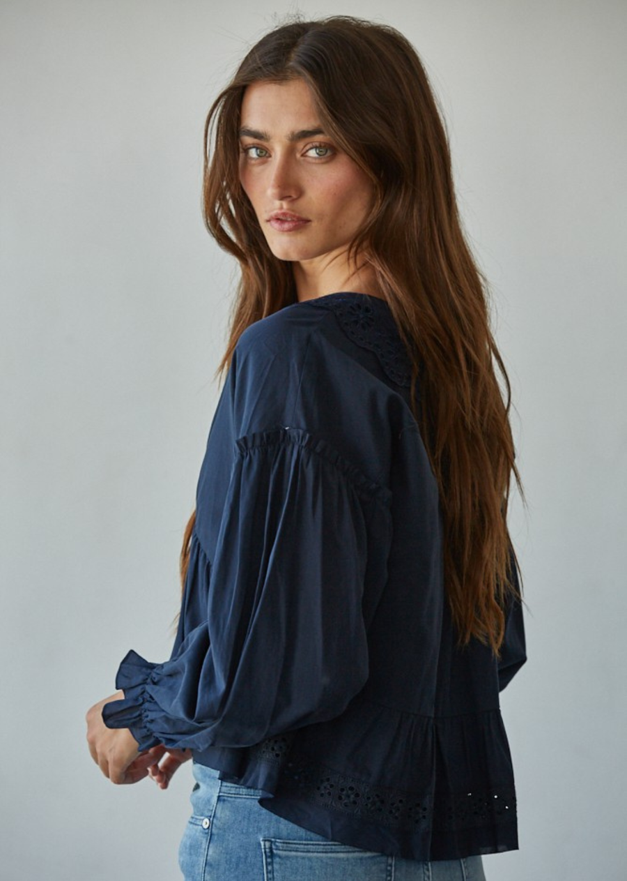 Willow Eyelet Collared Top