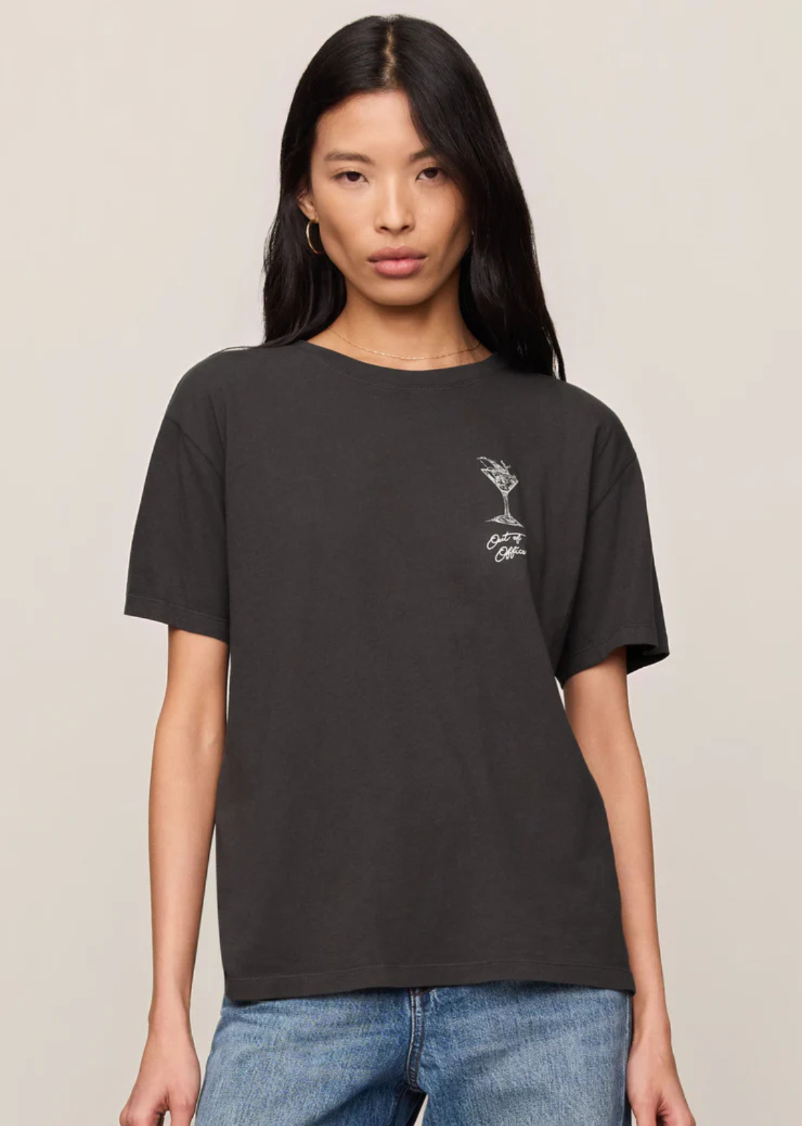 A relaxed-fit 100% cotton jersey graphic tee with a graphic print worth toasting to.