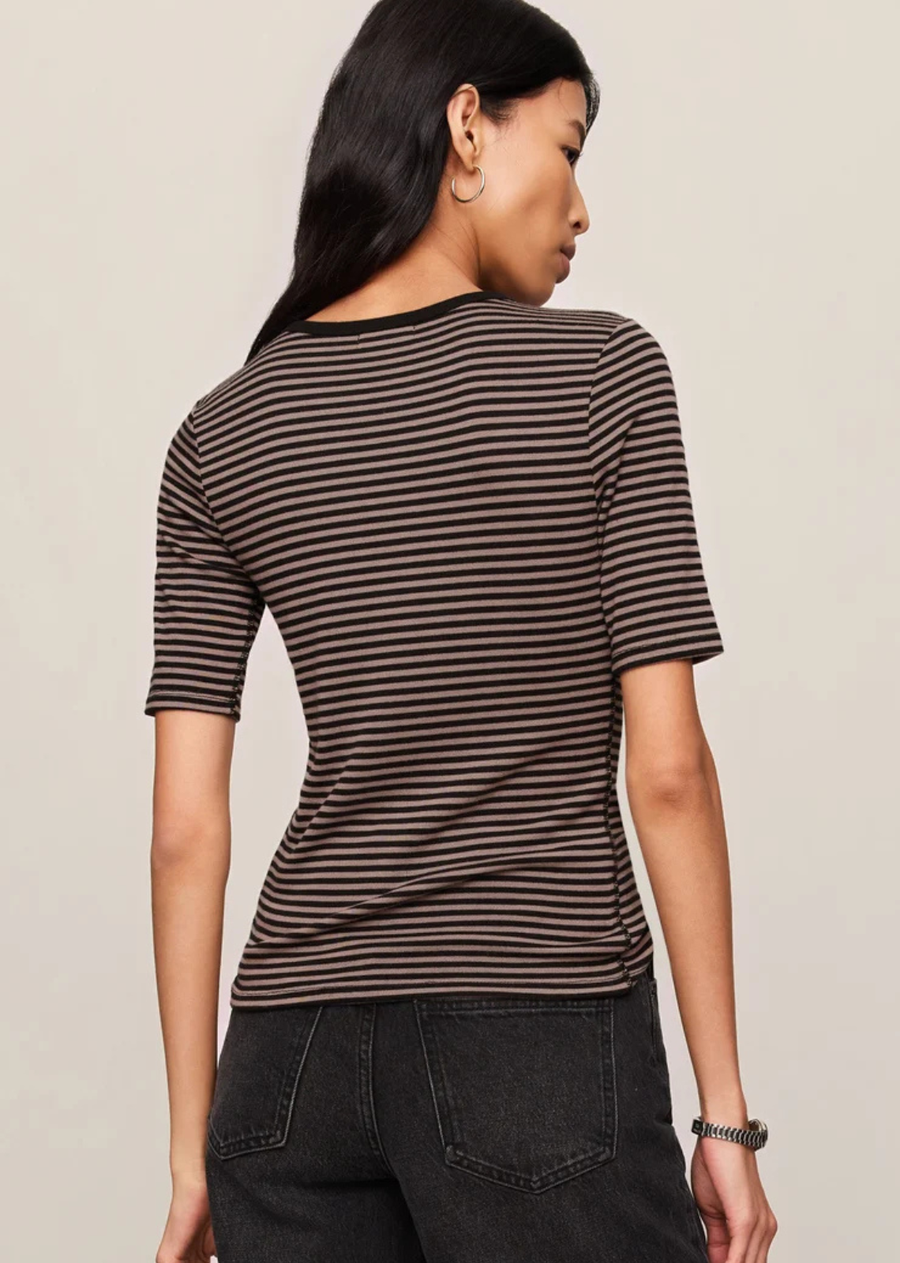 Soft, fitted, and endlessly wearable, this striped tee combines a timeless silhouette with contrast trim that gives it a clean, classic feel. The lightweight fine knit fabric feels smooth against the skin with just enough stretch to keep it comfortable from day to night.