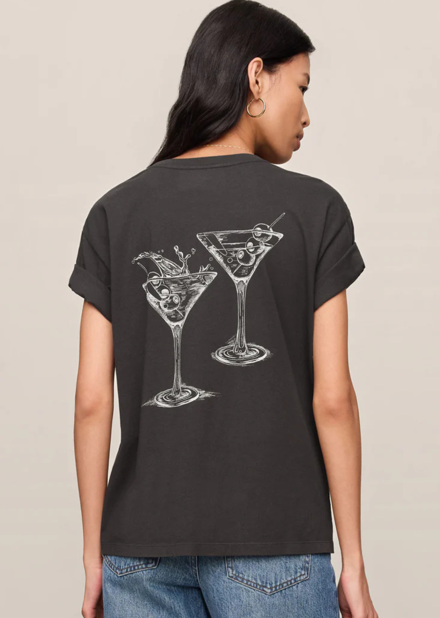A relaxed-fit 100% cotton jersey graphic tee with a graphic print worth toasting to.