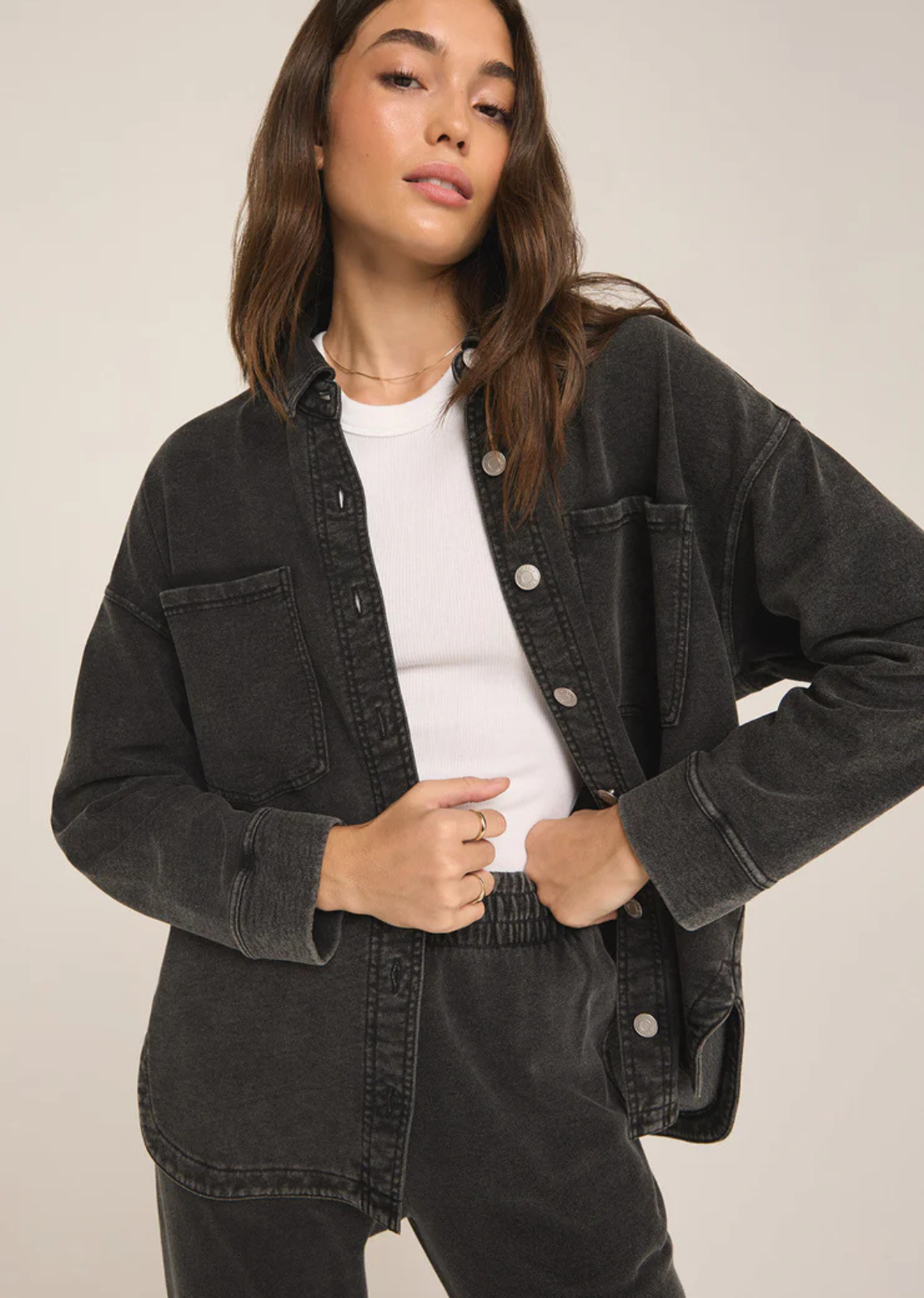 Z Supply All Day Knit Denim Jacket - Vintage Black