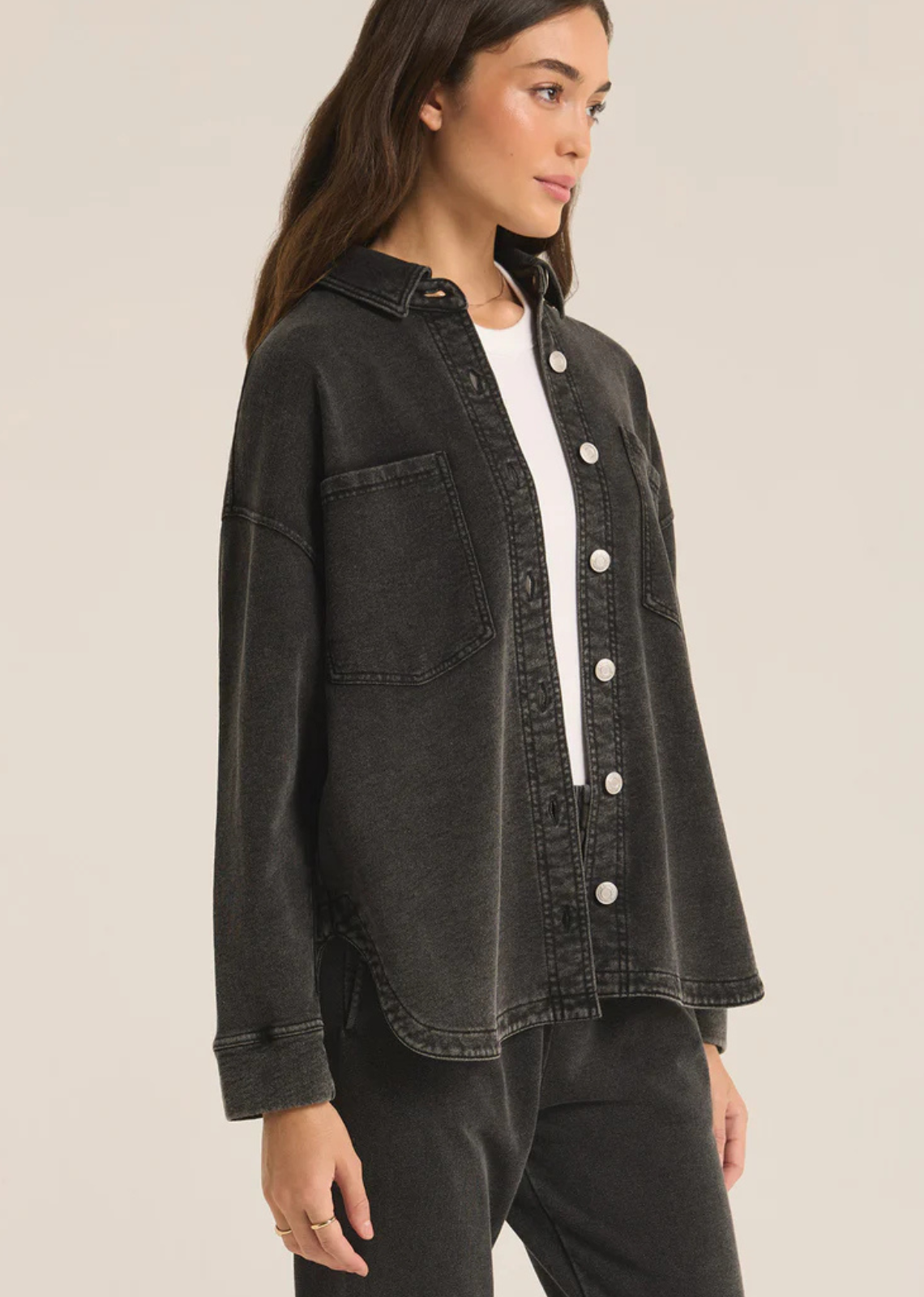 Z Supply All Day Knit Denim Jacket - Vintage Black