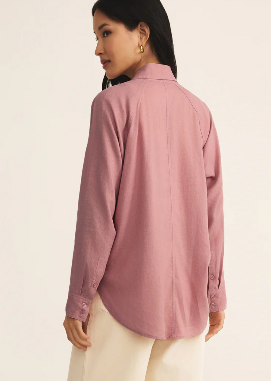 Z Supply The Perfect Linen Button Up - Pink Smoke