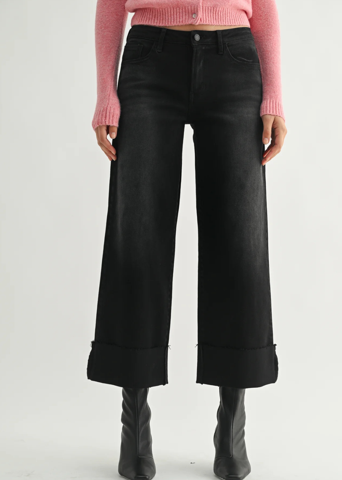 Zuri Scissor Cut Cuffed Slim Wide Denim