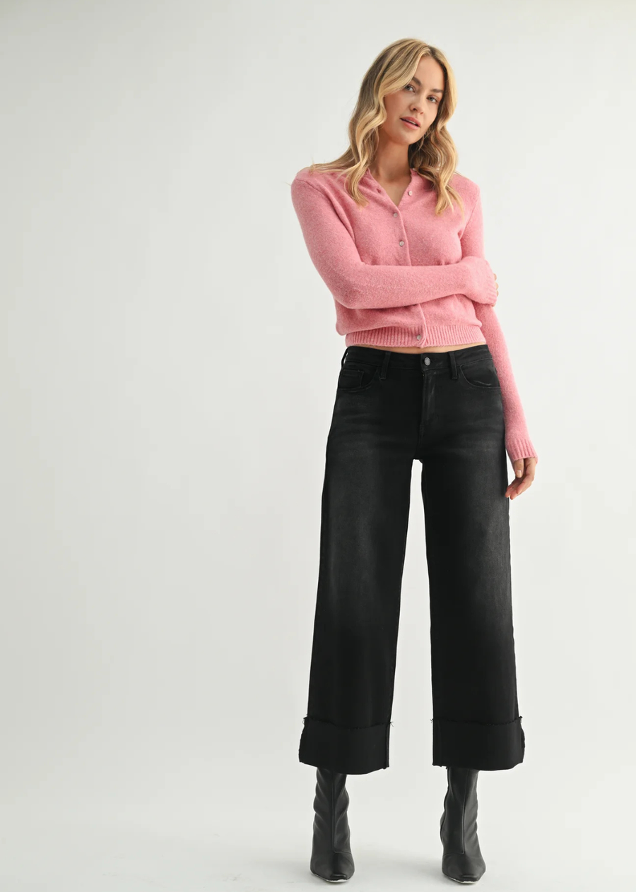 Zuri Scissor Cut Cuffed Slim Wide Denim