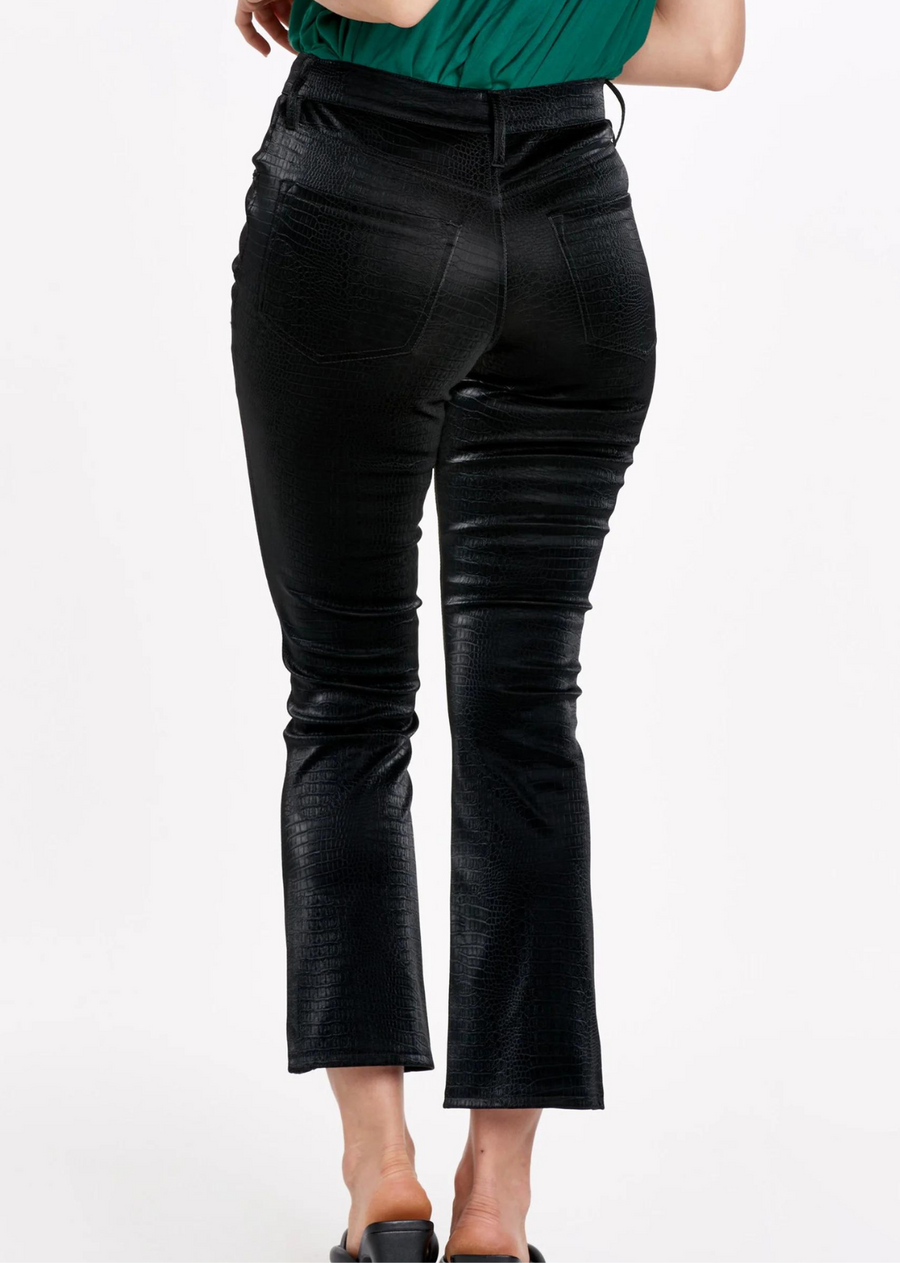 Flare Leather Pants with Front Slit - Marie Paige Boutique