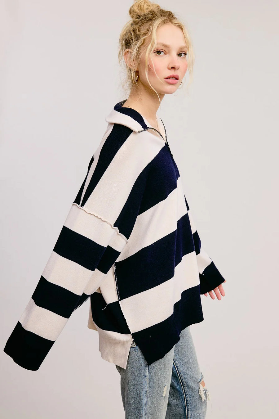 Charlotte Avery Half Zip Stripe Sweater