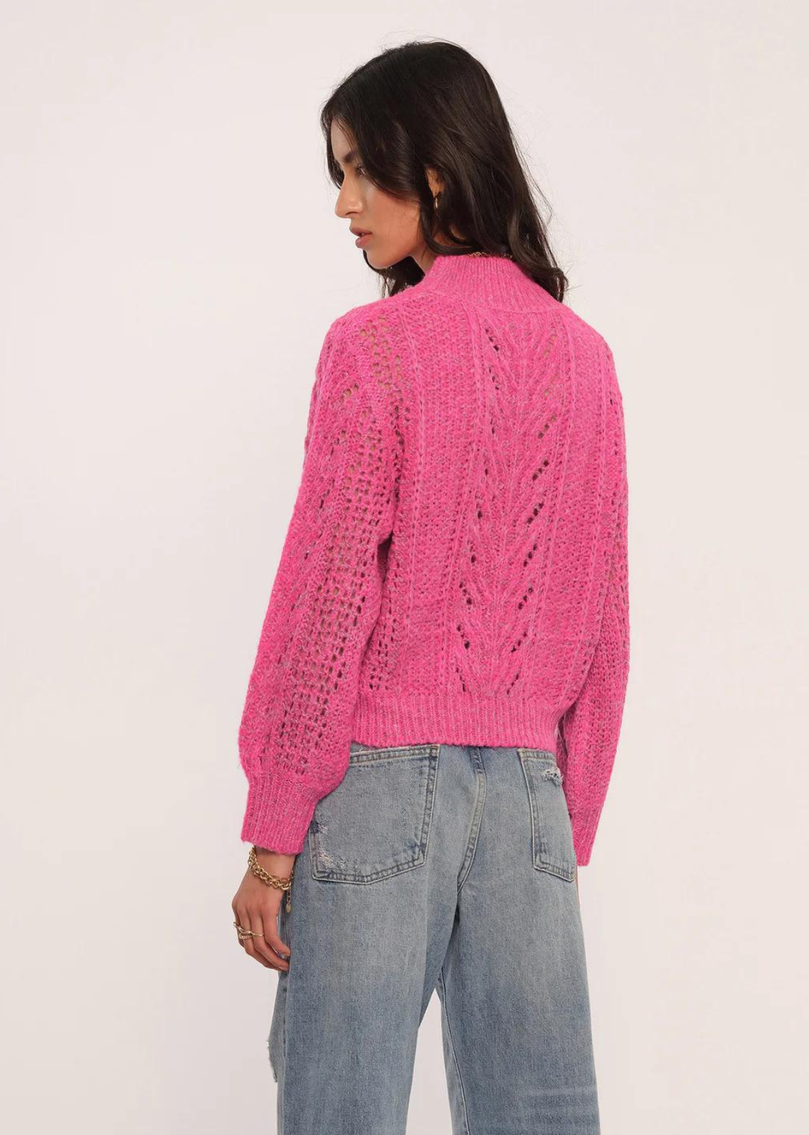 Cool Points Hot Pink Pointelle Cropped Sweater