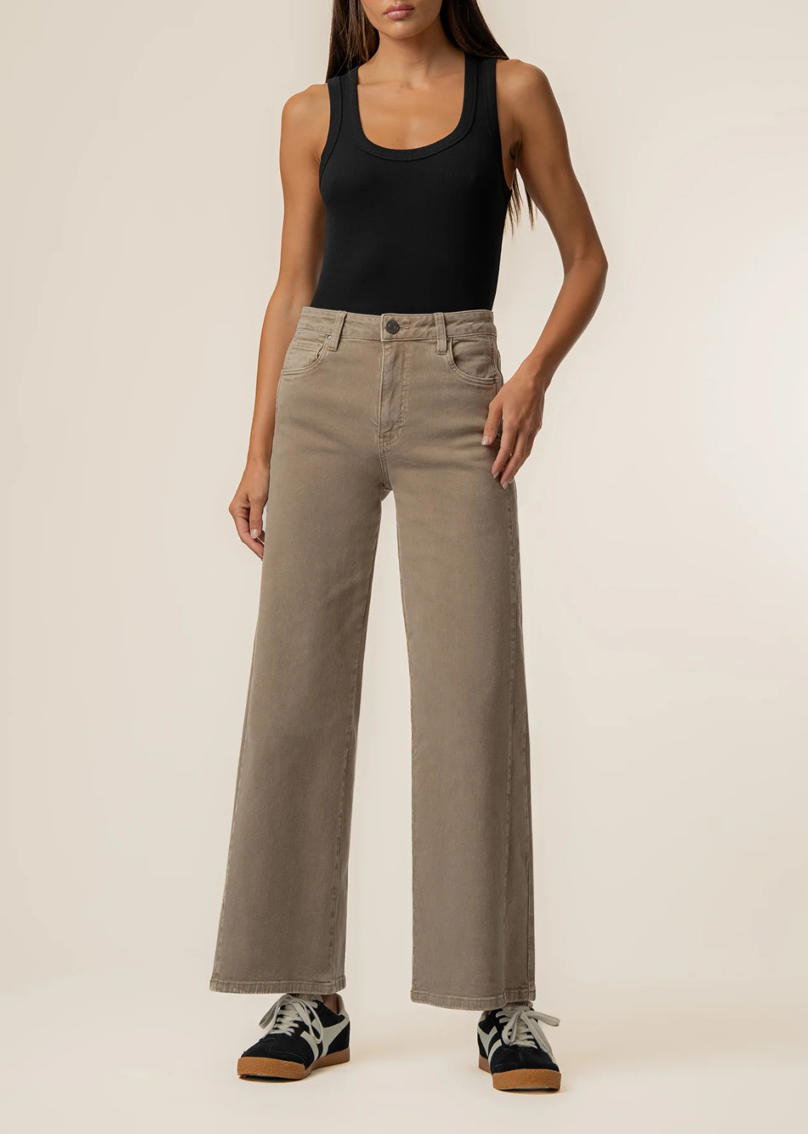 Milk Tea high-rise cropped wide-leg jeans with side-panel detailing and low-stretch denim.