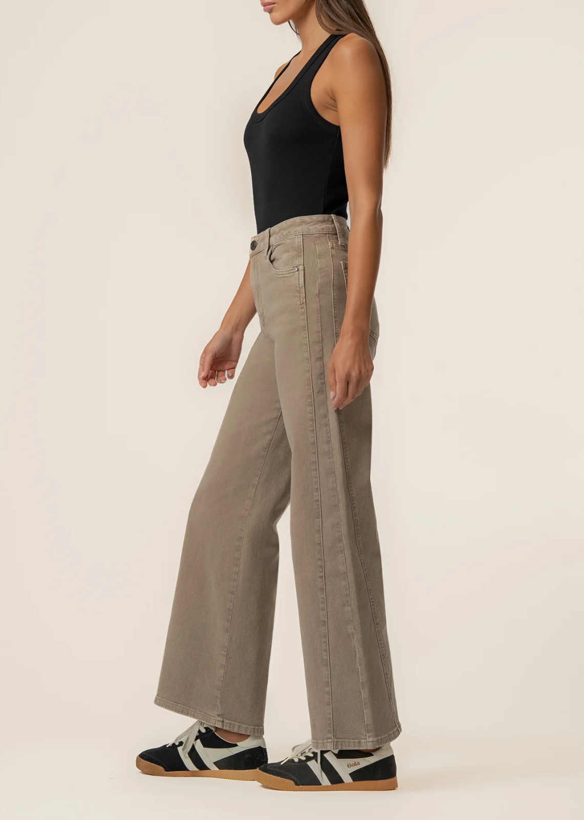 Milk Tea high-rise cropped wide-leg jeans with side-panel detailing and low-stretch denim.