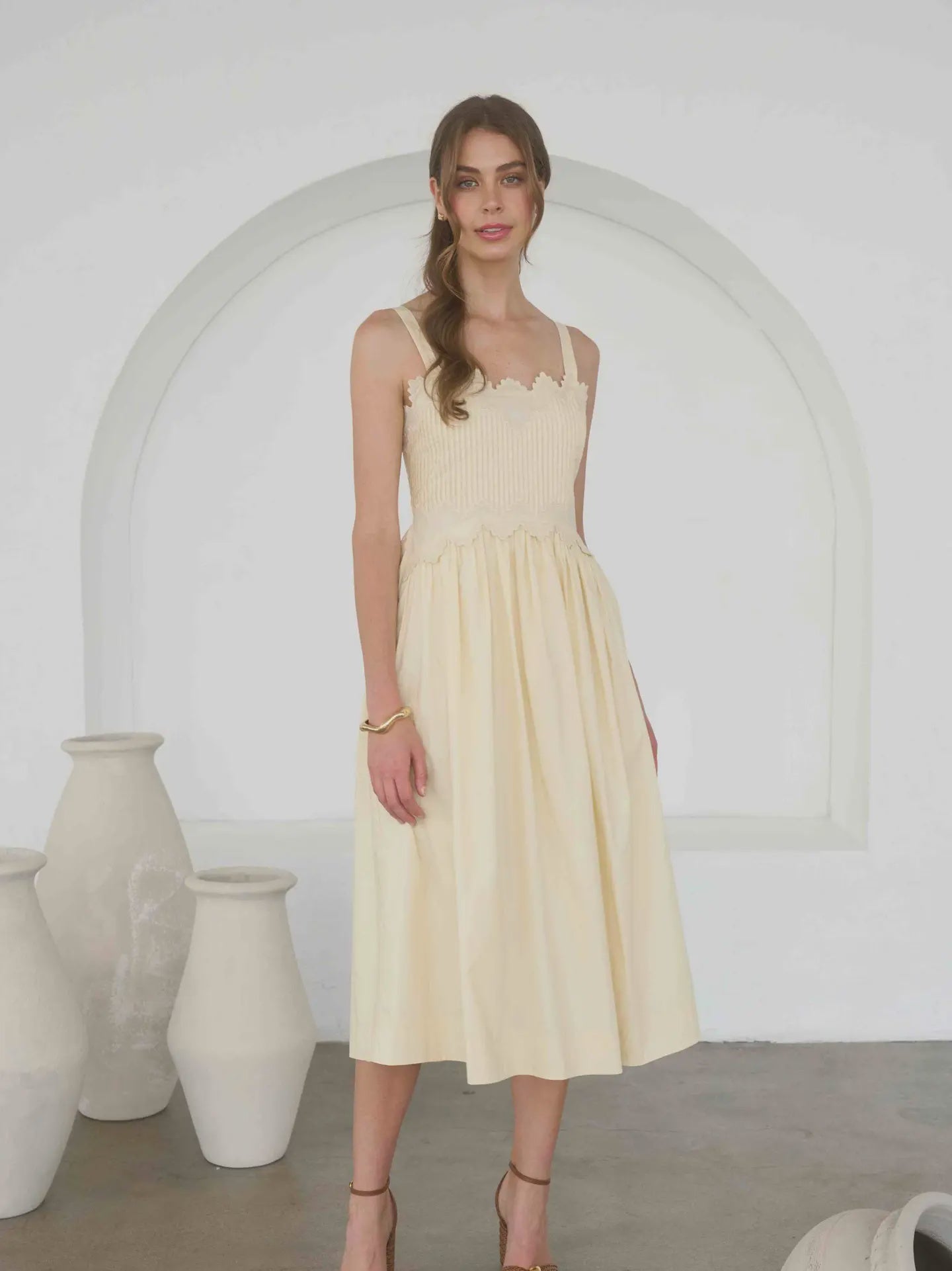 Marigold Pintuck Midi Dress