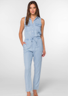 Velvet Heart Orilia Jumpsuit.Expertly crafted for effortless style, the Orilia Light Blue Jumpsuit features a sleeveless design and a half-button closure for a chic and minimal look. A drawstring waist adds a touch of versatility, while flap chest pockets provide functional storage.