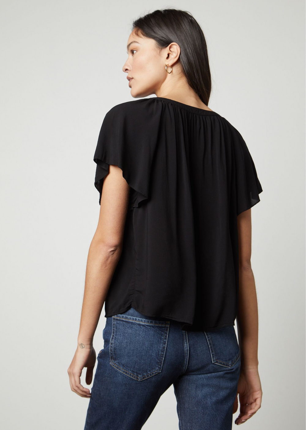 Velvet Ava Woven Linen Flutter Short Sleeve Top - Heat