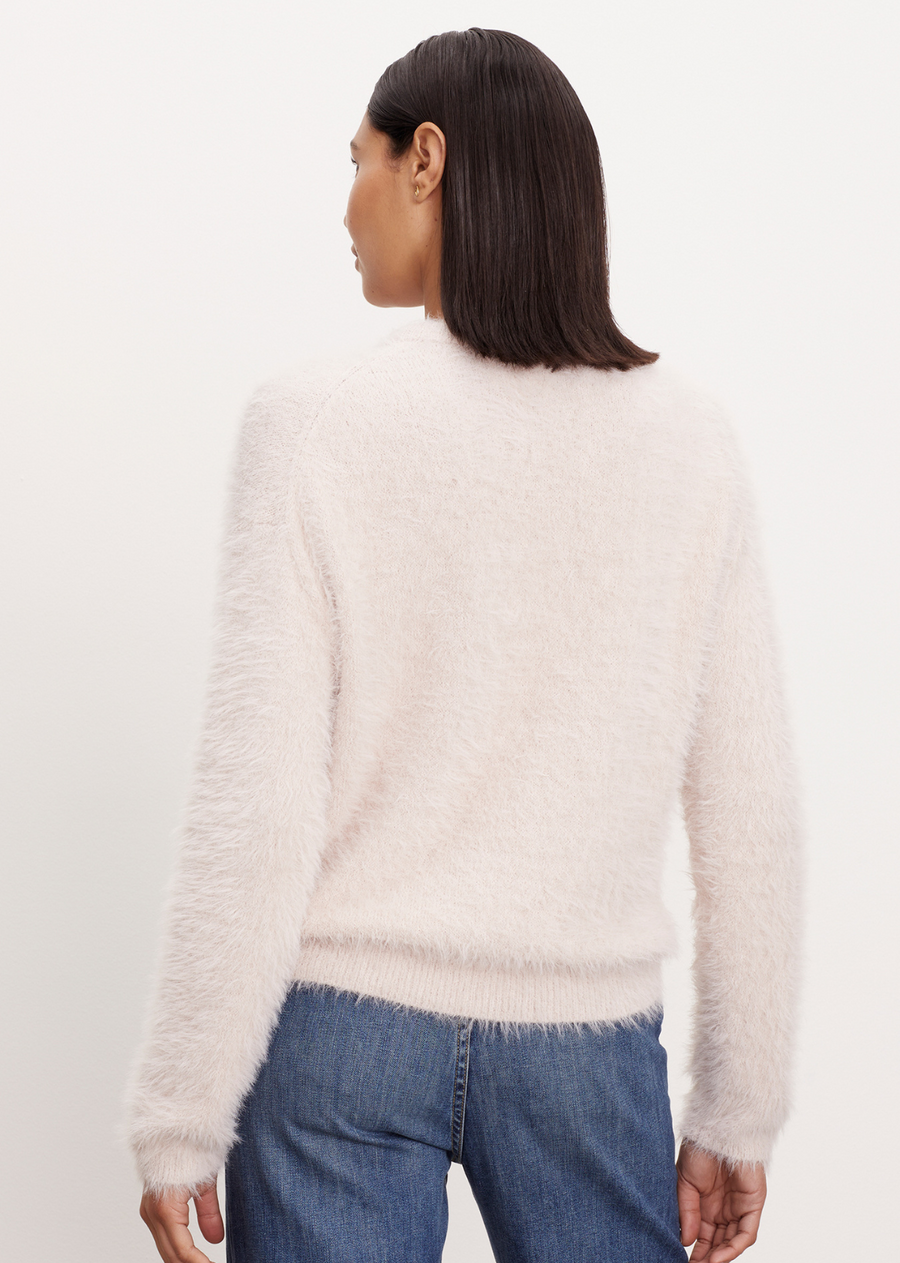 Velvet Ray Feather Top This classic crewneck silhouette gets a luxe edge when crafted from this kitten-soft stretchy knit with its feather-like texture.