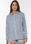 Velvet Heart Ricky Stripe Shirt. Oversized and cool, this long sleeved cotton shirt features a button up front, with a single chest pocket and a high-low hem for an effortless, classic look.