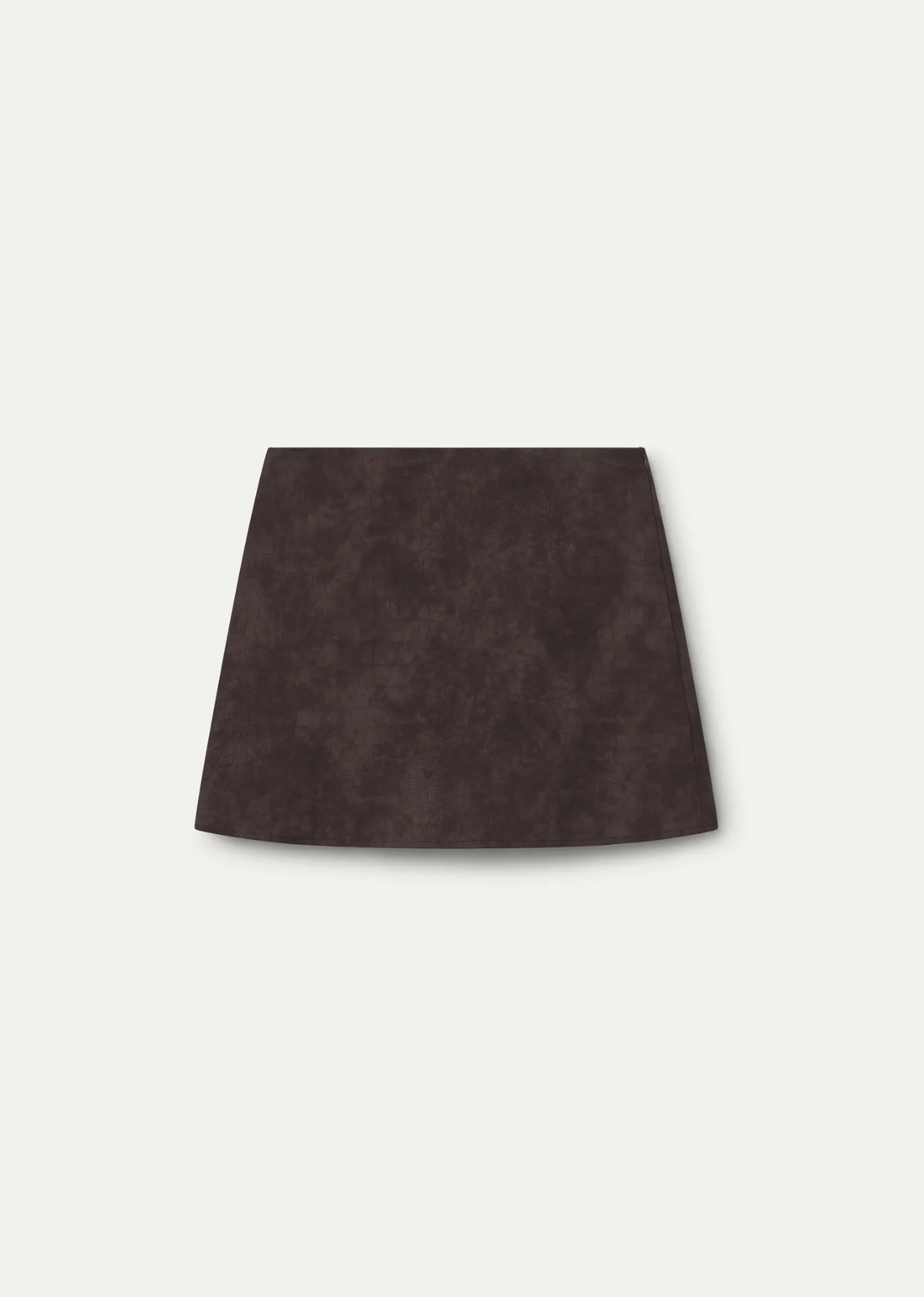Brown faux leather mini skirt with a fixed mid-rise waistband and side zip fastening.