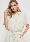 Allie Rose Linen Blend Drawstring Button Front Shirt