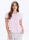 CHRLDR Ava Mock Layer T-Shirt- Blush. Fits true to size Pima Cotton/Modal Slub Jersey Smooth buttery feel Mock Layers detail at the bottom Clean finish Wash cold Made in Peru.