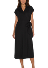 Liverpool Collared Wrap Dress. Everyone needs a black dress in their closet, especially one that's as versatile and easy to wear as this one! Sleek, streamlined, and held together by a convenient tie at the waist, this black dress can be dressed up with heels or worn casually with sneakers.