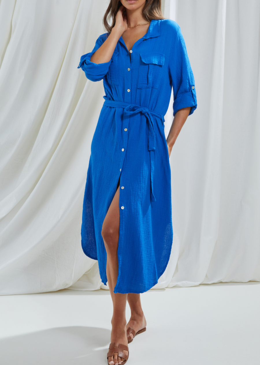 Charli Cassis Shirt Dress- Klein Blue
