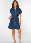 Velvet Heart Fonda Vintage Blue Dress. The Fonda Dress&nbsp;in<span>&nbsp;</span><span>Vintage Blue denim has</span>&nbsp;short cap sleeves and metal snaps button-up with a self belt to cinch the waist for a flattering silhouette. Plenty of pockets and contrasting top-stitching completes the look.