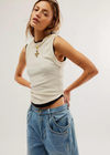 Free People Kate Tee The ideal tank-inspired top, this sleeveless tee is featured in an effortless, goes-with-anything design with rounded bottom hem and exposed seaming for a true lived-in look.