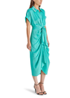 Steve Madden Tori Dress- Blue Turquoise. The TORI dress features tailored details like a collared neck and rolled sleeves, finished with a gathered front for a high-low hem effect.