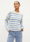 Velvet Lex Cashmere Top. A modern take on a classic breton silhouette with a slightly wider sleeve and a rolled hemline, which give this sweater a laid-back feel, while the blend of cotton and cashmere elevates it to an everywhere knit pick.
