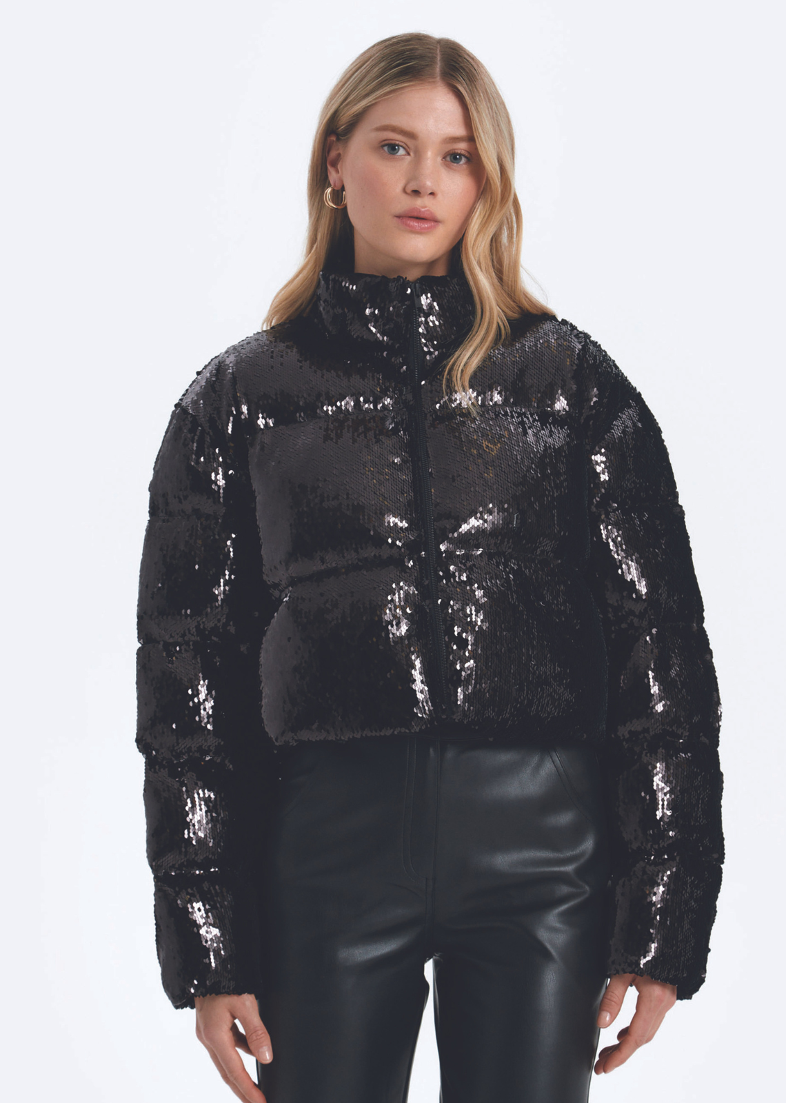Patent leather 2025 crop puffer jacket