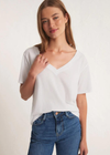 Z Supply Girlfriend V- Neck Tee-White The Girlfriend V-Neck Tee will be love at first wear. Soft and comfortable, this relaxed tee looks just as good with denim as it does tucked into a pair of chic pants.
